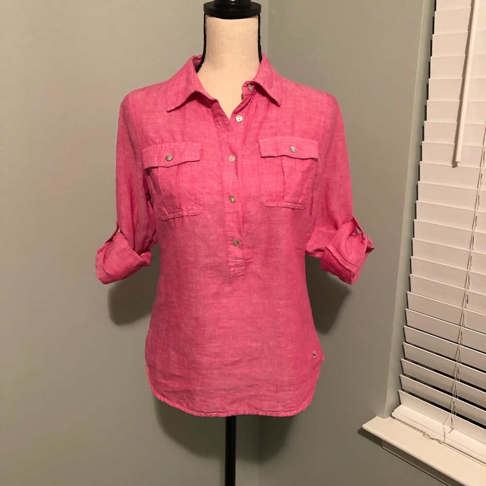 Vineyard Vines linen blend popover button up